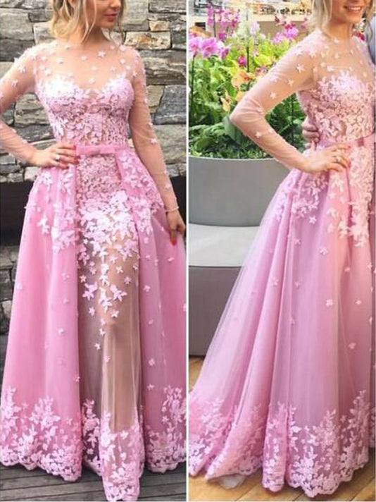 Long Sleeve Prom Dresses Detachable Train Sexy Prom Dress/Evening Dres ...