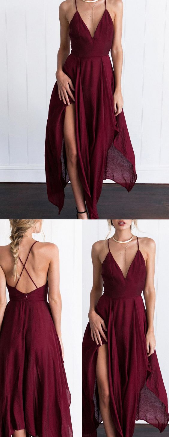 Sexy Burgundy Prom Dresses Halter Asymmetrical Long Prom Dressevening Anna Promdress 3581