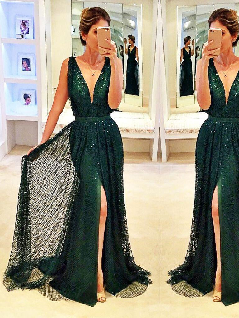 Sexy Dark Green Prom Dresses Sheathcolumn Sequins Prom Dressevening Anna Promdress 8189