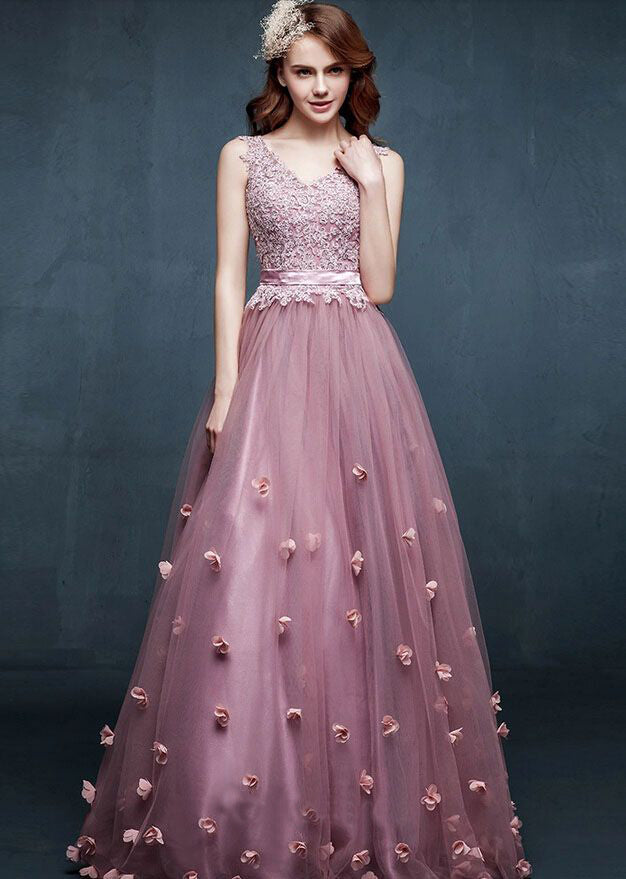 Chic Prom Dresses V-neck Lilac Appliques Long Prom Dress/Evening Dress ...