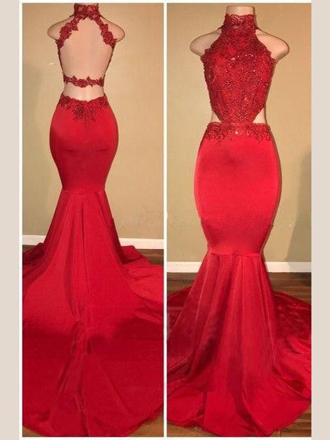 red open back prom dress