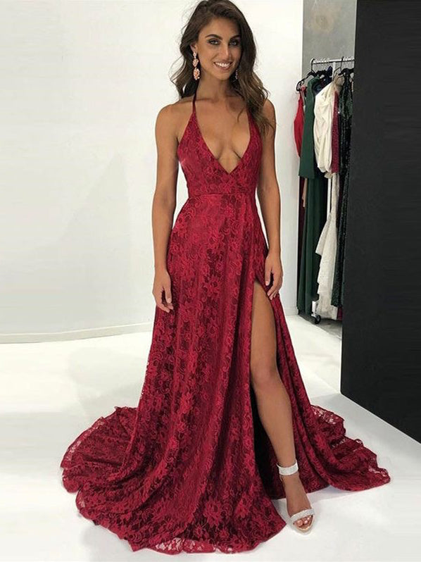 Burgundy Prom Dresses,Open Back Prom Dress,Mermaid Prom Dress