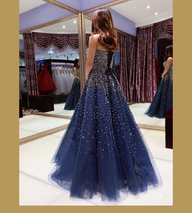 sparkly navy prom dress