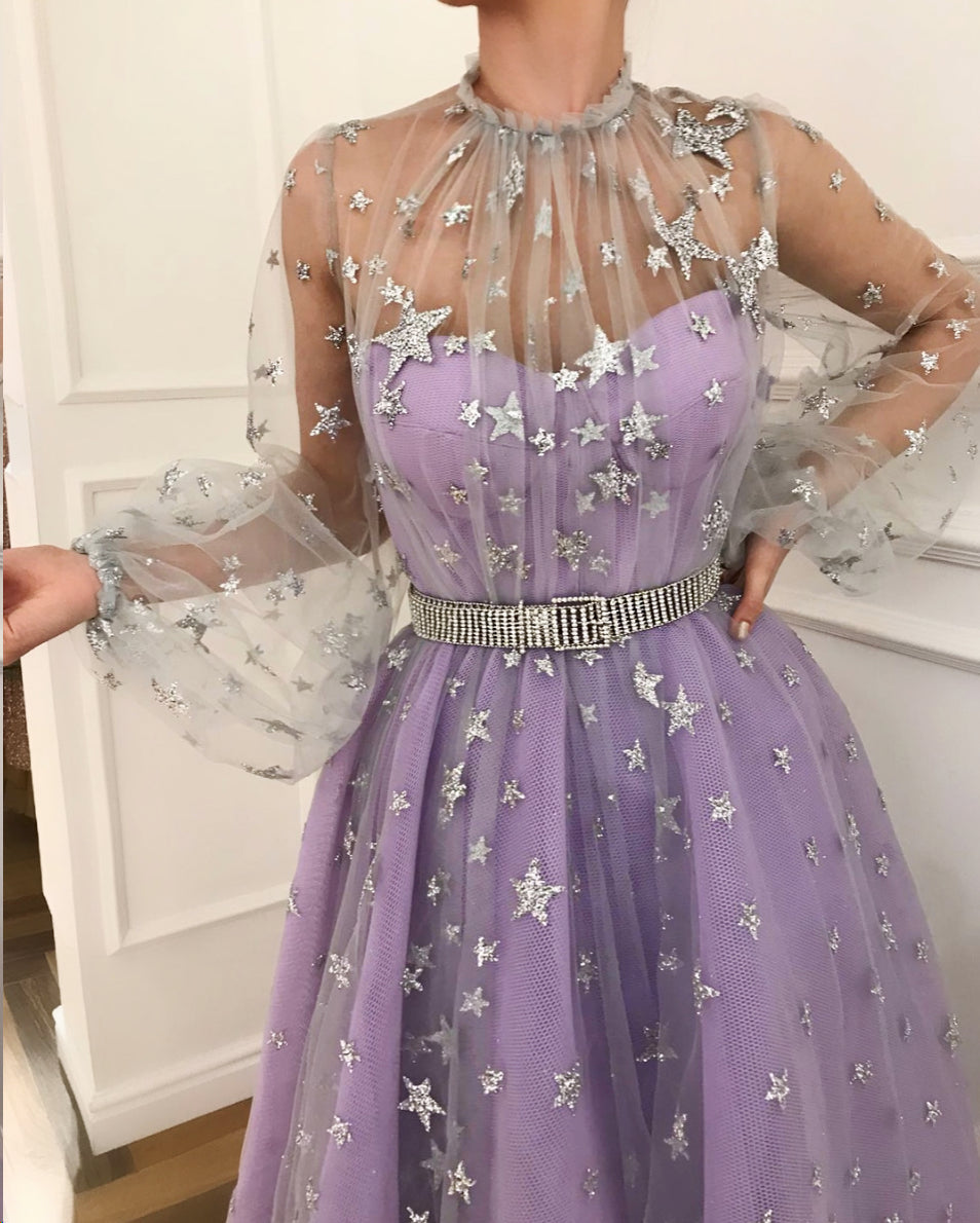 lilac sparkly prom dress