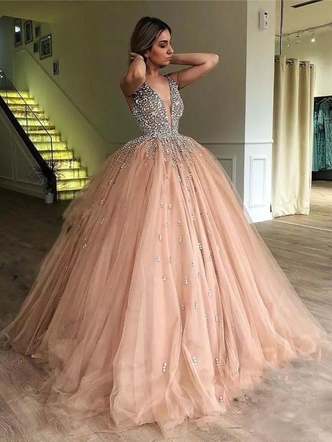 v neck ball gown prom dress