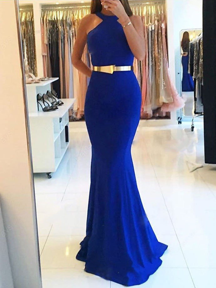 royal blue with gold prom dress