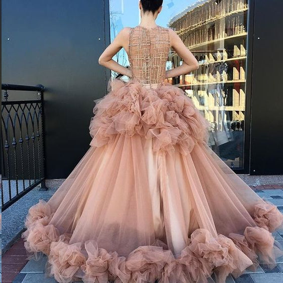 Ball Gown Prom Dresses Scoop Ruffles Long Beautiful Sparkly Lace Prom ...