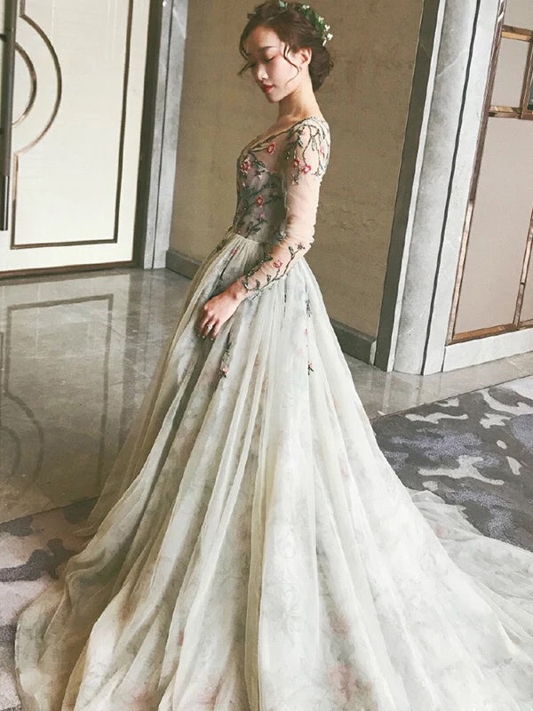 long embroidered prom dress