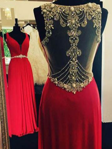 red prom dress with rhinestones