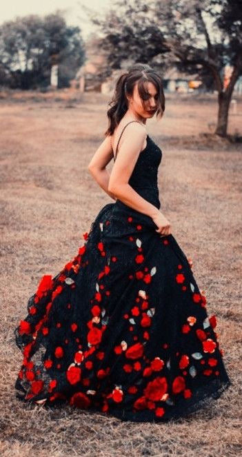 long red flower dress