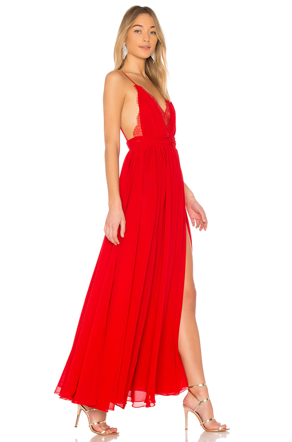 Lace Prom Dresses with Slit A Line Ankle-length Long Red Simple Prom D ...