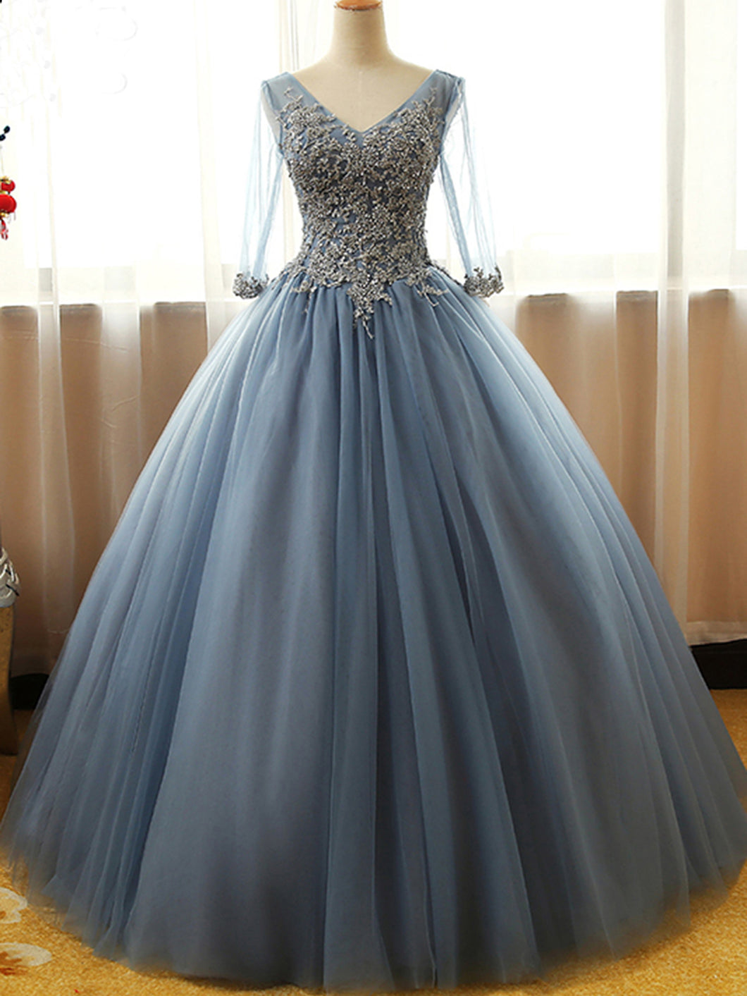 dusty blue ball gown