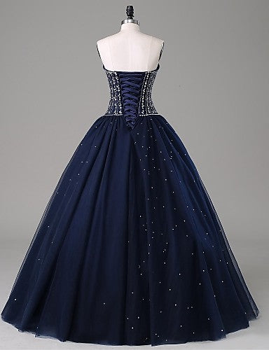 navy ball gown dress