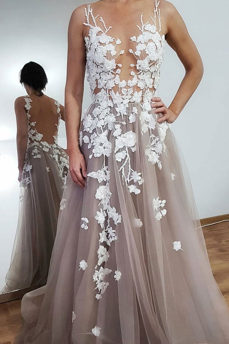 Beautiful Prom Dresses Aline See Through Open Back Appliques Long Prom ...