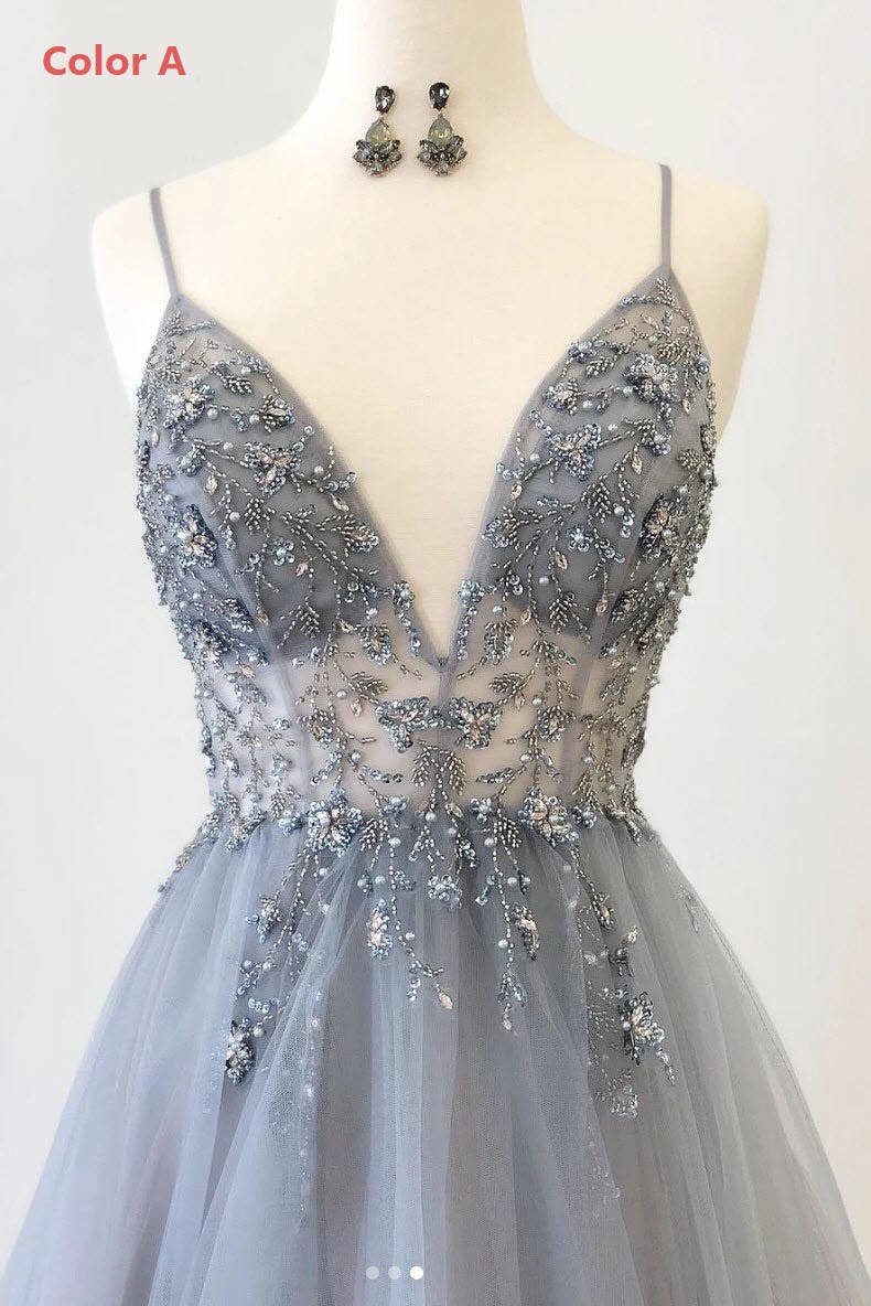 grey glitter prom dress