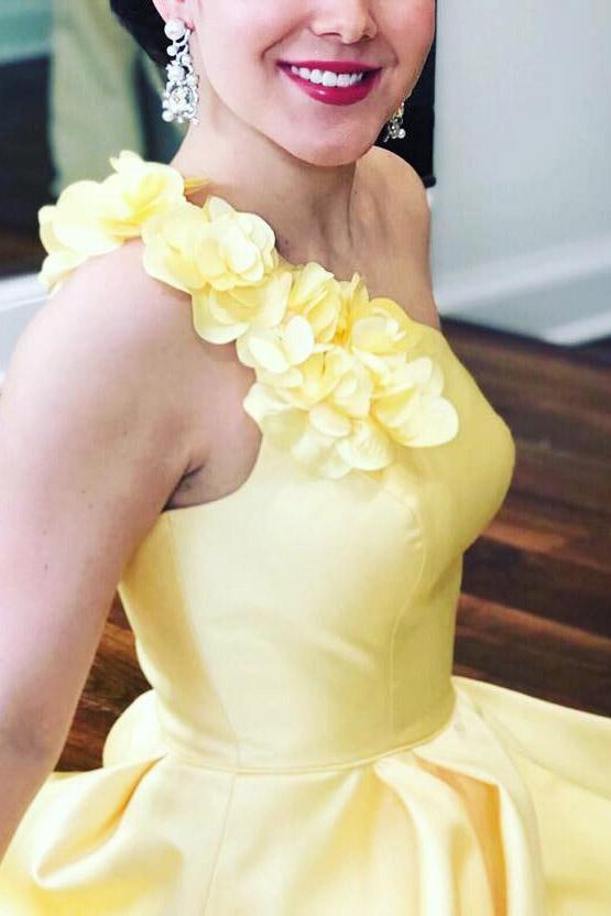 yellow prom dress with flowers