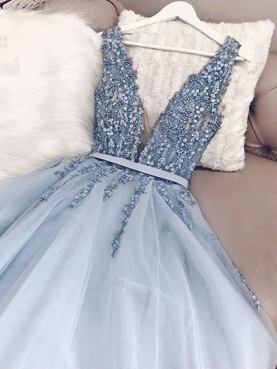 dusty blue evening gown