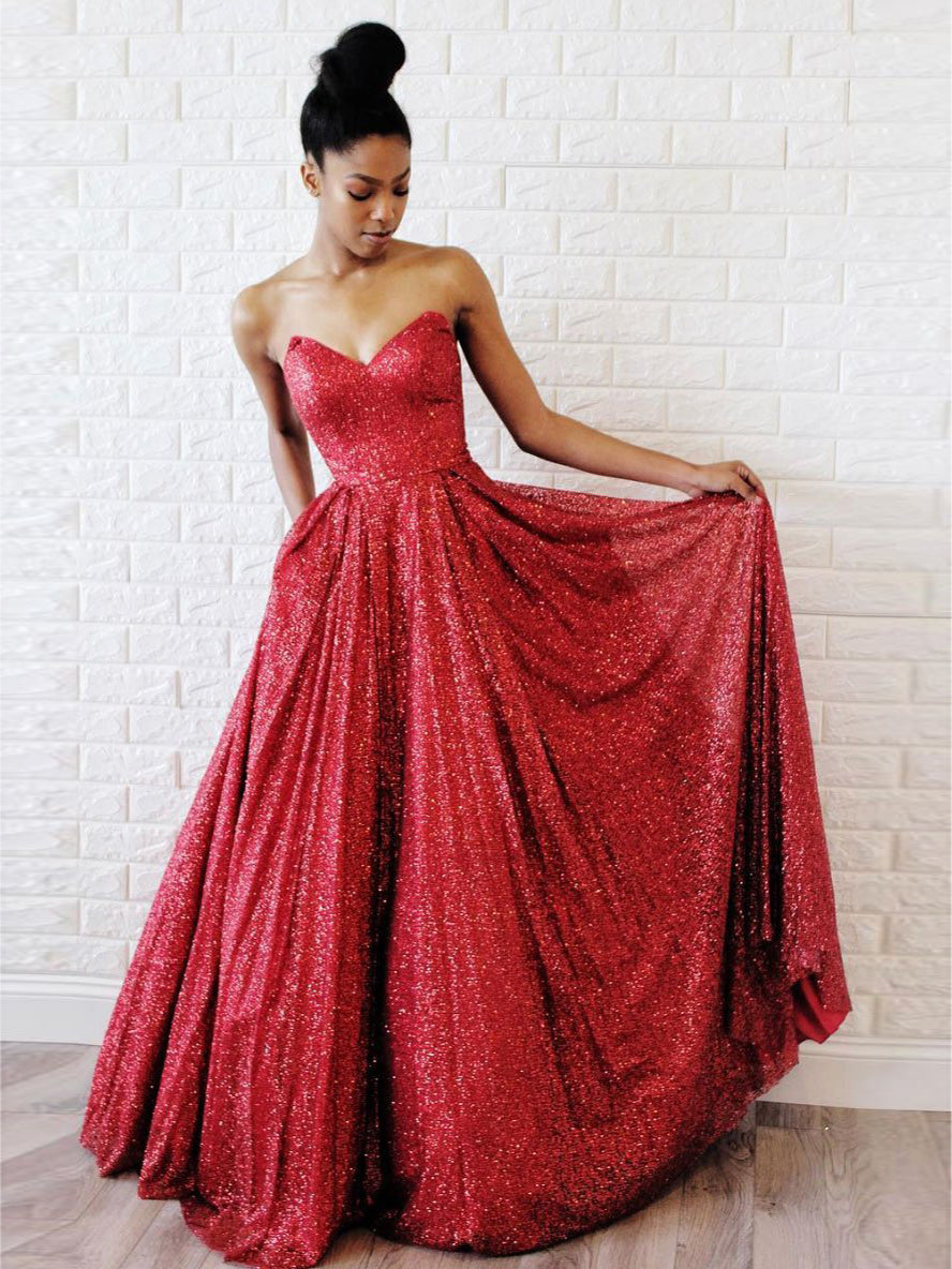 red prom dress with sparkles