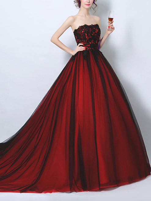 black ball gown with train