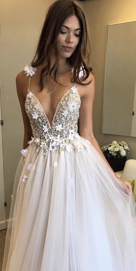 Sexy Prom Dresses Spaghetti Straps A-line Floor-length Chic Prom Dress ...