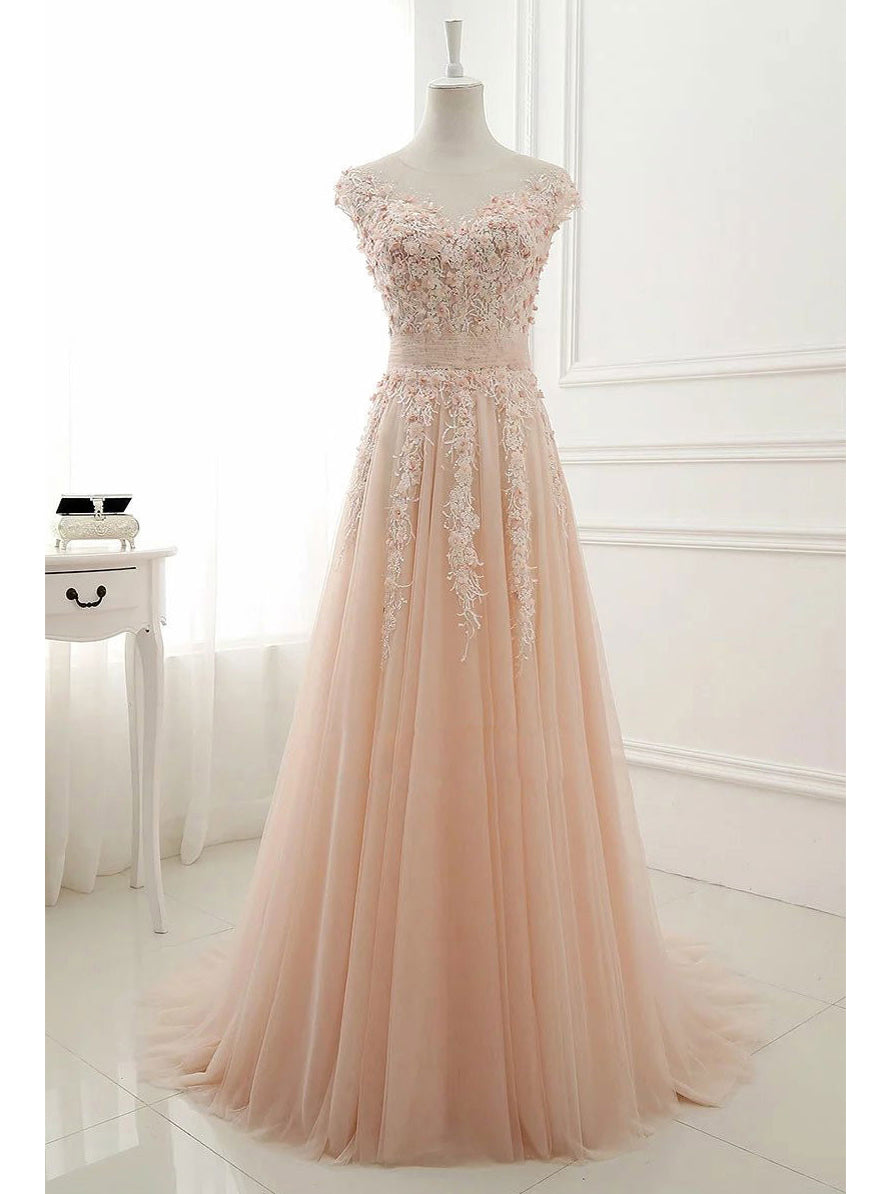Chic Prom Dresses Scoop A-line Floor-length Tulle Prom Dress/Evening D ...