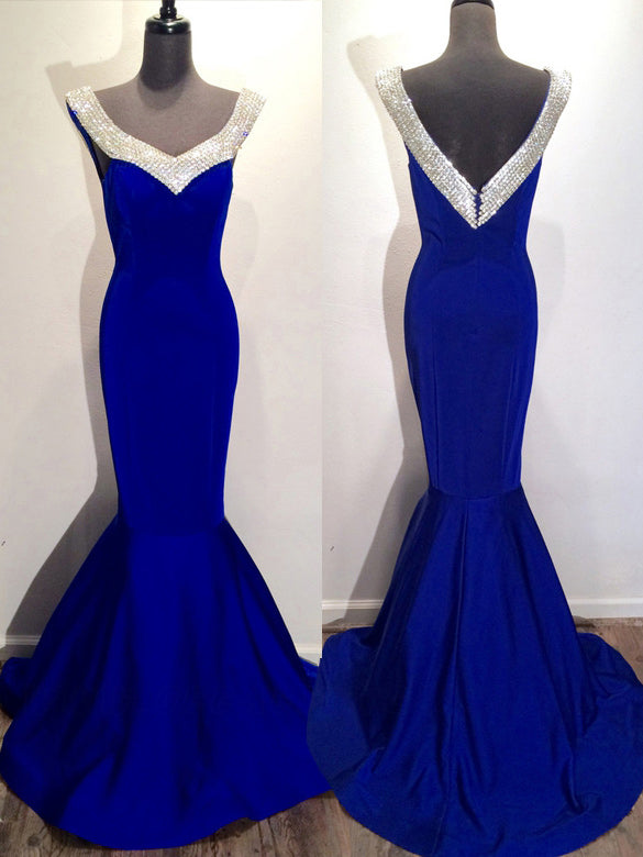 royal blue trumpet dress