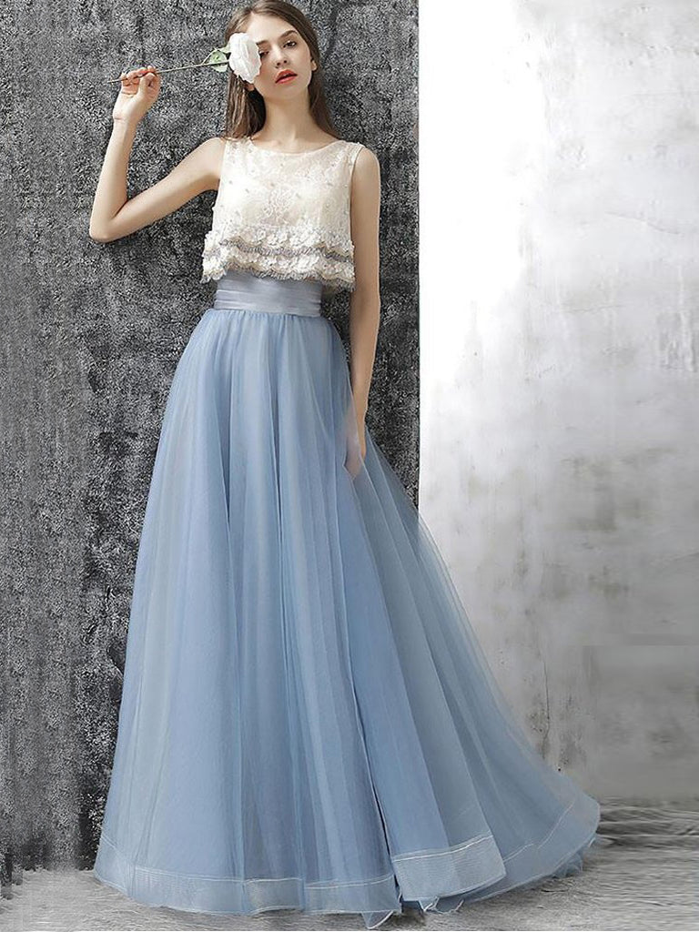 Two Piece Prom Dresses Lace A-line Sweep/Brush Train Prom Dress/Evenin – Anna PromDress