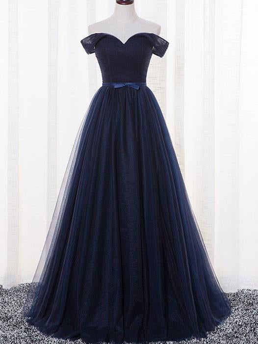 Cheap Prom Dresses A-line Floor-length Ruffles Dark Navy Prom Dress/Ev ...