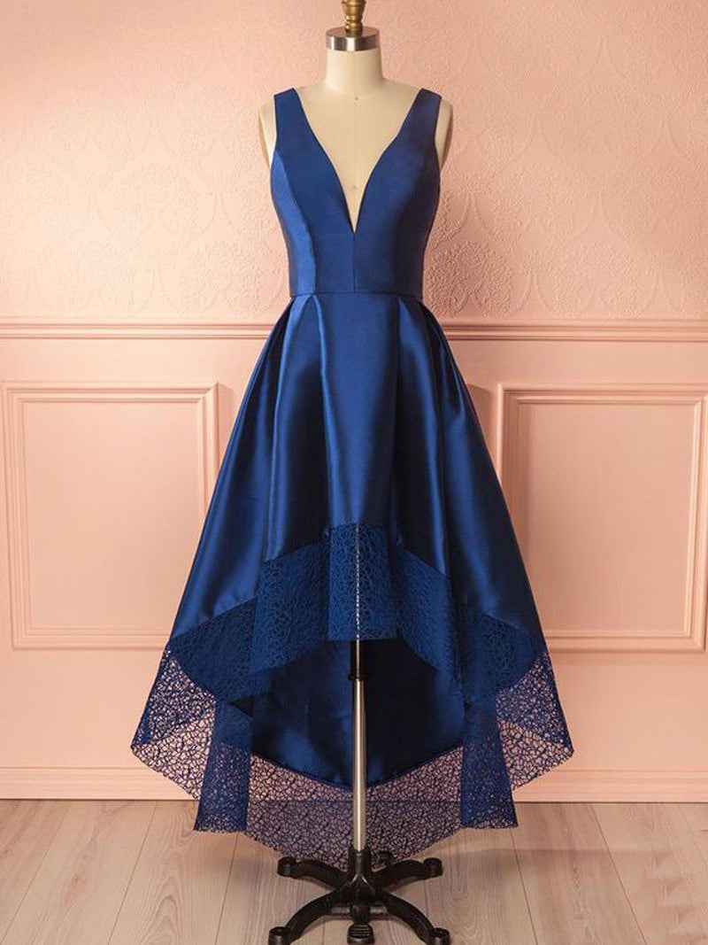 High Low Prom Dresses A Line Royal Blue V Neck Chic Prom Dressevening Anna Promdress 1812