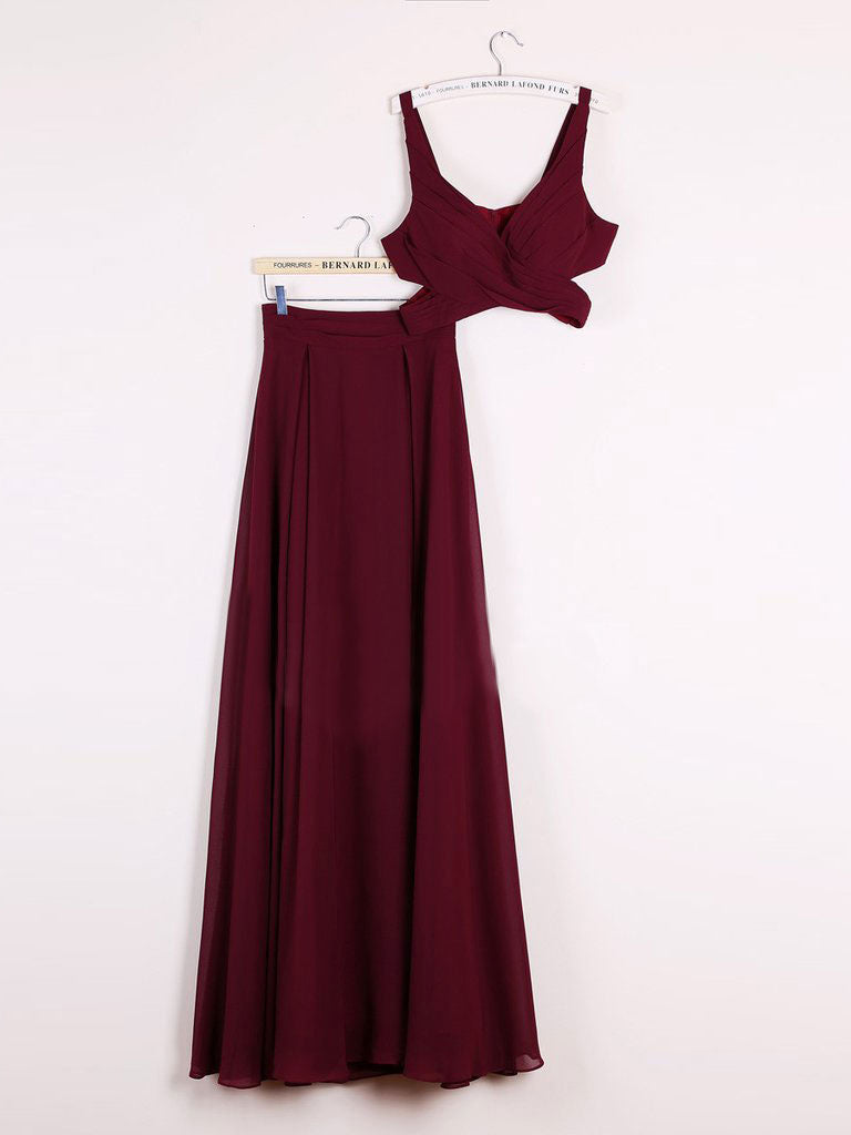 maroon 2 piece prom dress