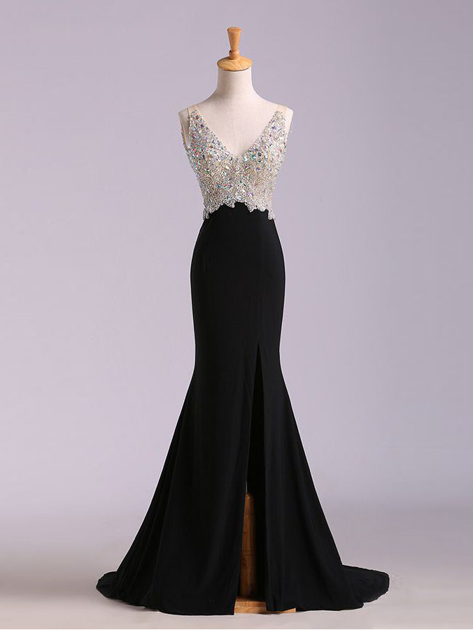 black rhinestone prom dress