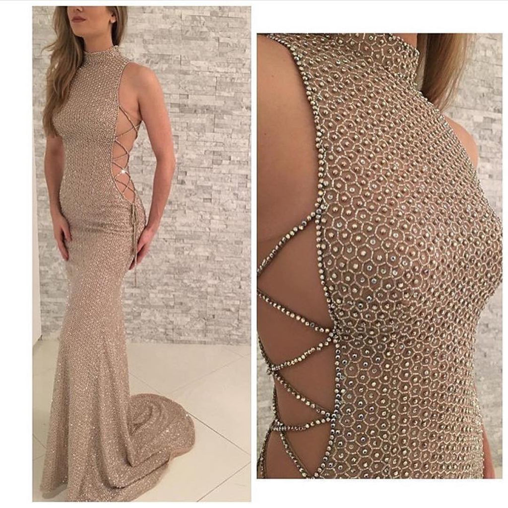 Sexy Prom Dresses High Neck Sheathcolumn Rhinestone Long Prom Dress E Anna Promdress 