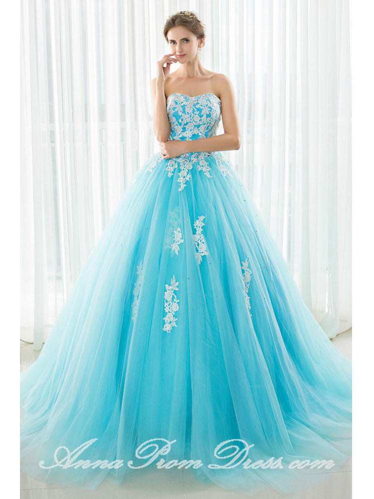 Long Prom Dresses Sweetheart Sweep Train Appliques Beautiful Prom Dres ...