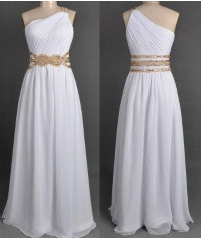 Cheap Prom Dresses One Shoulder Floor-length Long Sexy Simple White Pr ...