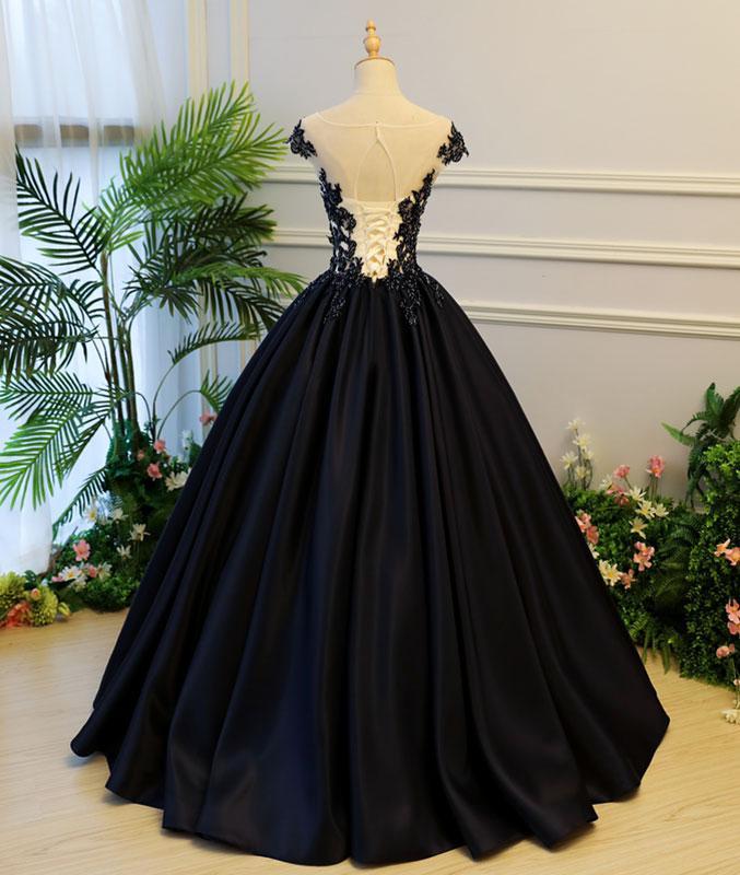 Ball Gown Prom Dresses Scoop Lace-up Black Floor-length Satin Long Pro ...