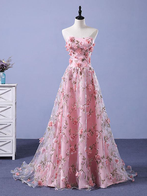 lace floral prom dress