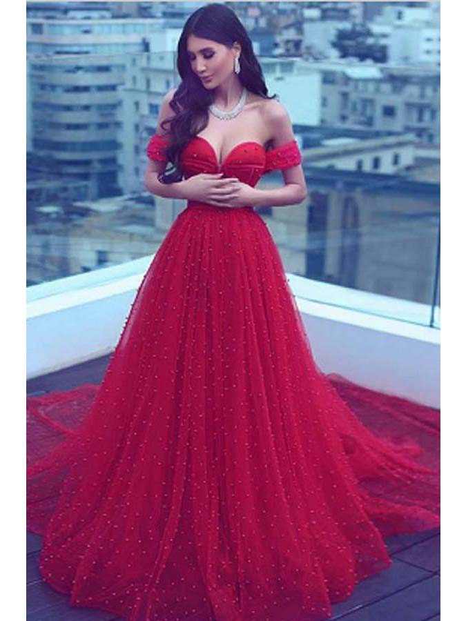 Luxury Prom Dresses Sweetheart Beading Sparkly Red Prom Dress Long Eve ...