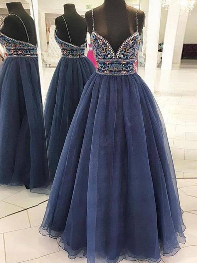 Beautiful Prom Dresses A-line Spaghetti Straps Rhinestone Long Prom Dr ...