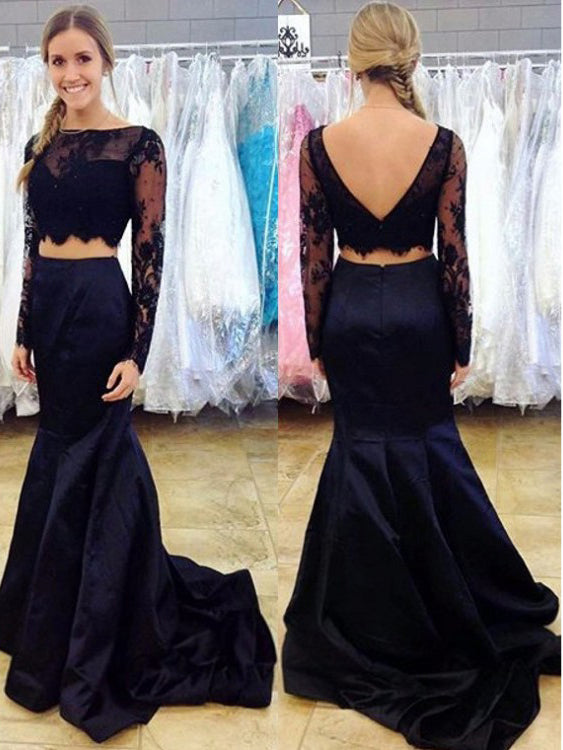 black lace two piece prom dress