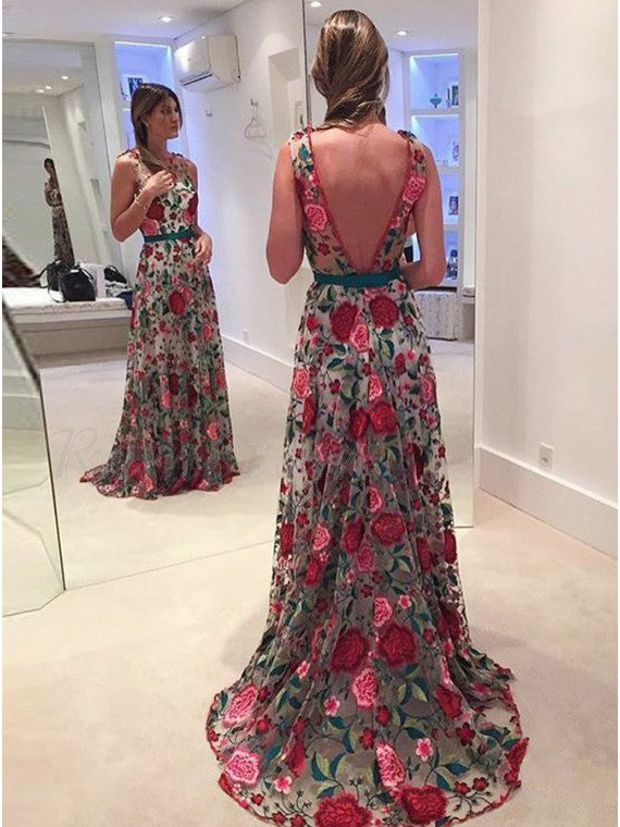 floral embroidered formal dress