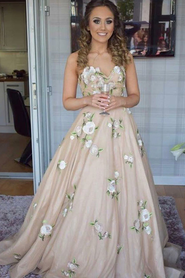 Long Prom Dresses Aline Sweetheart Embroidery Floor-length Chic Prom D ...