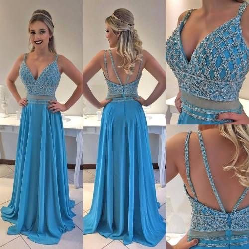 Sexy Prom Dresses Spaghetti Straps A-line Beading Long Sparkly Prom Dr ...