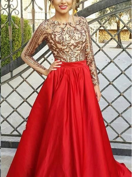 gold and red prom dress