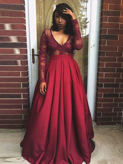 burgundy long sleeve formal dress