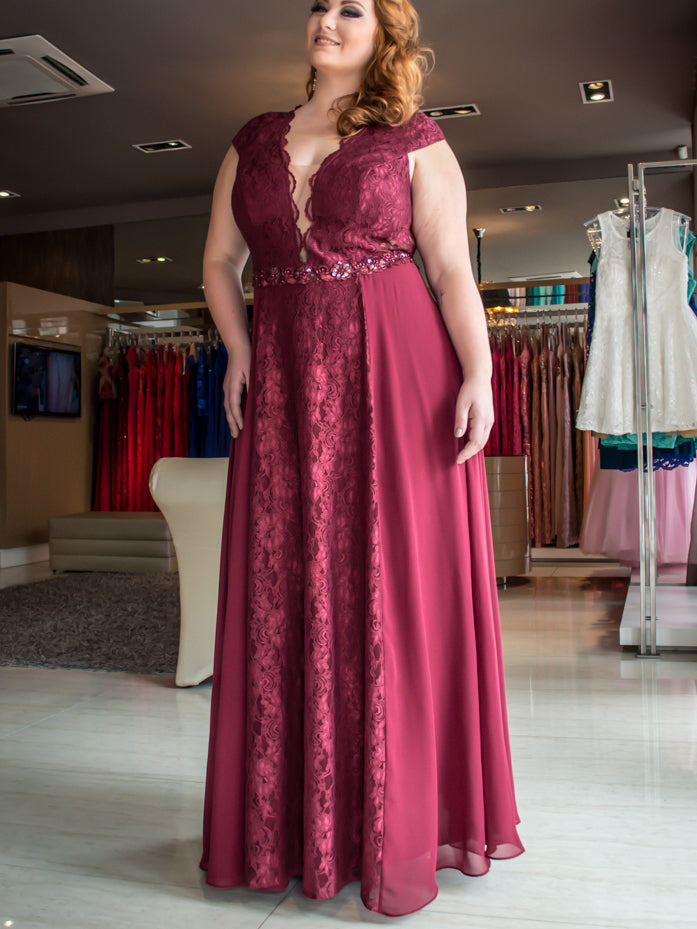 Burgundy Plus Size Prom Dresses V Neck Sexy Lace Long Prom Dress Jkp01 Anna Promdress 
