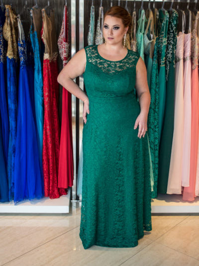 Hunter Green Plus Size Prom Dresses Scoop Lace Floor-length Long Prom ...