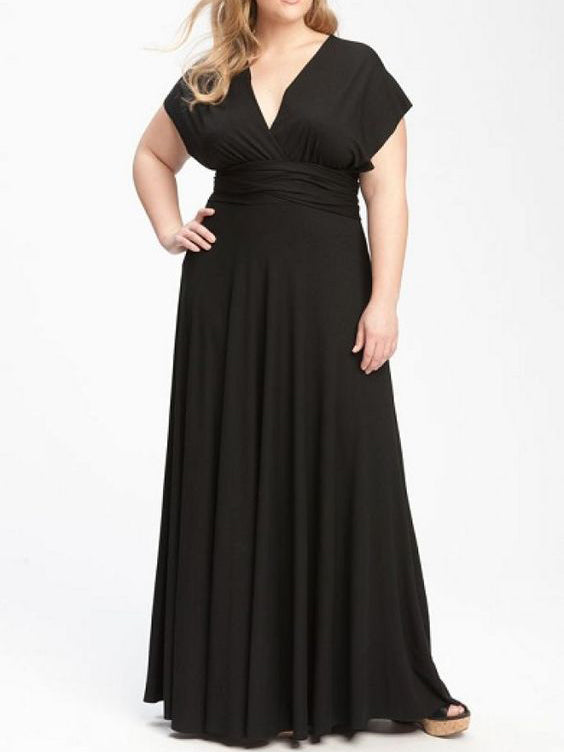 Black Plus Size Prom Dresses V-neck Chiffon Floor-length Sexy Prom Dre ...