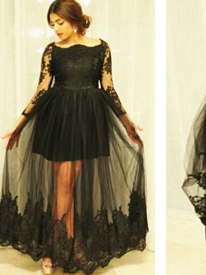 Sexy Plus Size Prom Dresses Black Tulle Bateau Appliques Prom