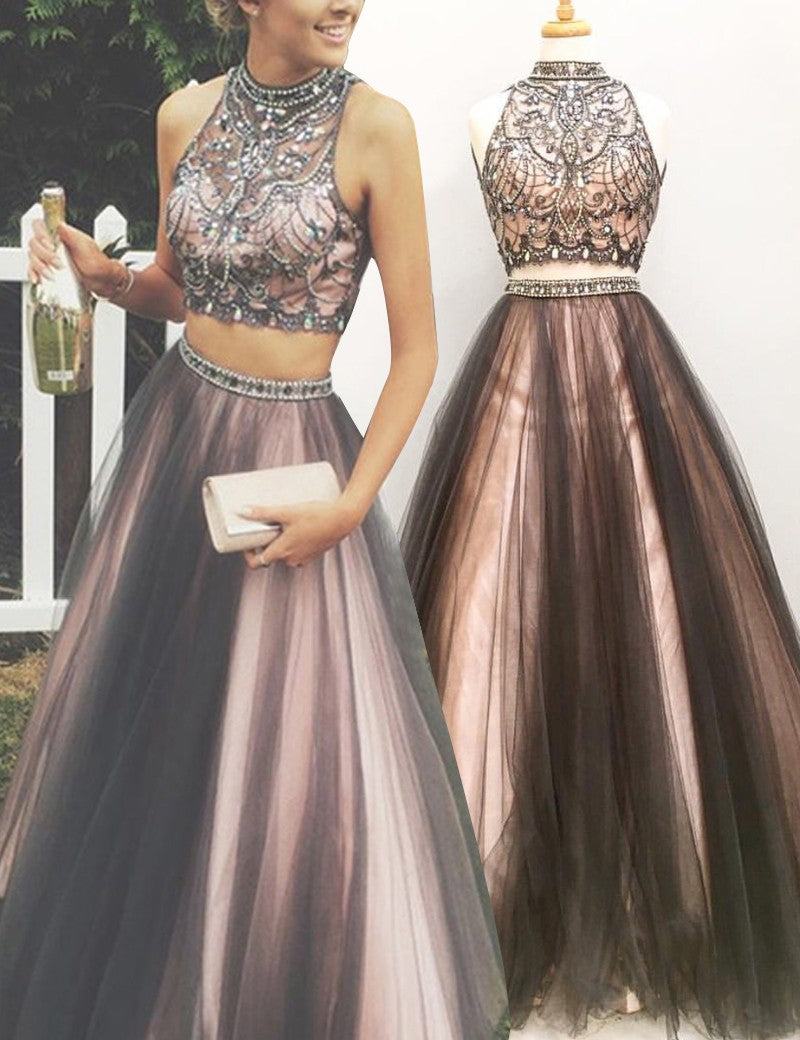 Two Pieces Prom Dresses High Neck Sexy Long Prom Dressevening Dress J Anna Promdress 9844