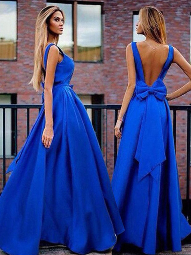 Royal Blue Prom Dresses Floor-length Satin Prom Dress/Evening Dress JK ...